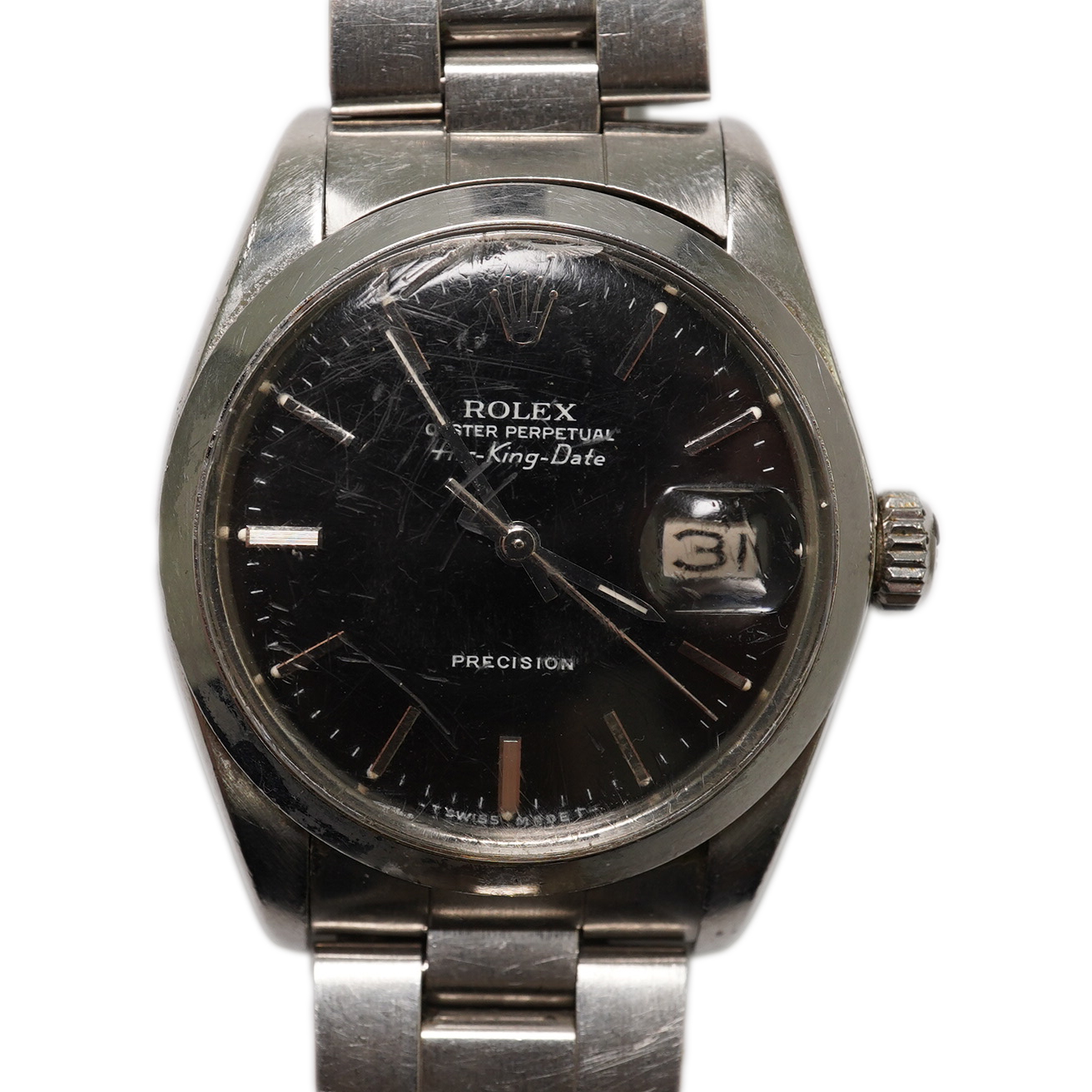 A gentleman's mid 1980's stainless steel Rolex Oyster Perpetual Air-King Date wrist watch, on a stainless steel Rolex bracelet